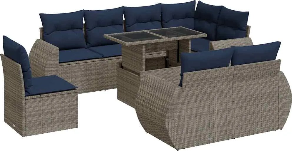 vidaXL Set canapele grădină cu perne 9 piese gri poliratan/lemn acacia