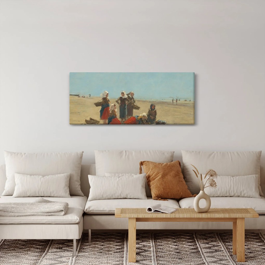 Tablou - Eugène Boudin, Women on the Beach at Berck, reproducere (120x50 cm)