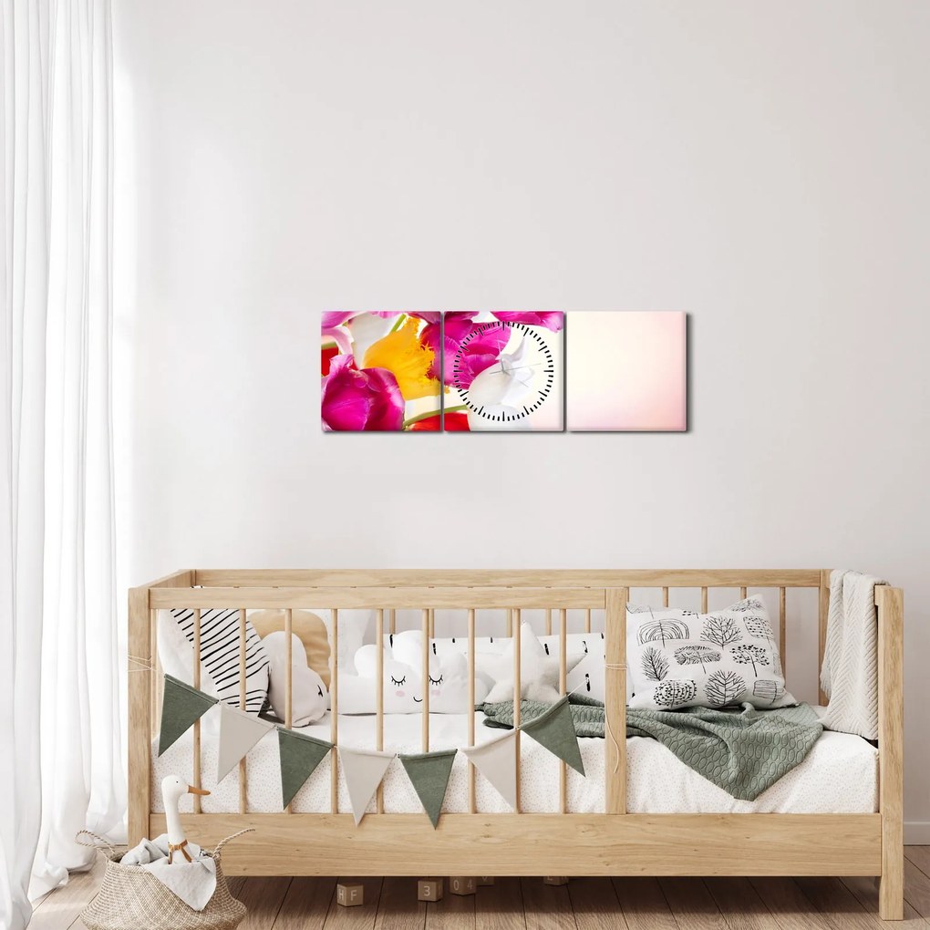Tablou cu lalele (cu ceas) (90x30 cm)