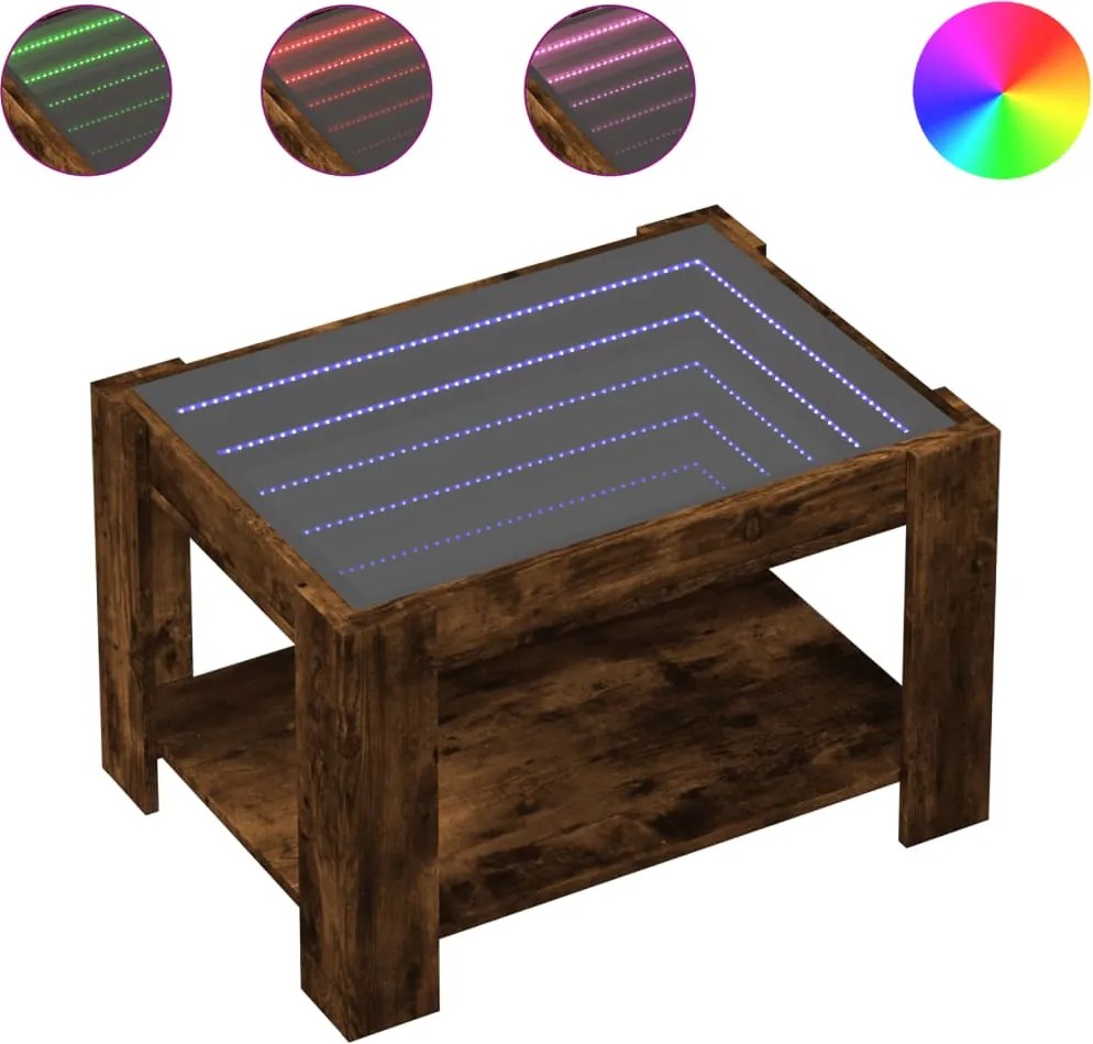 vidaXL Măsuță de cafea cu LED stejar fumuriu 73x53x45cm lemn prelucrat