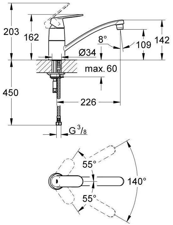 Grohe Eurosmart Cosmopolitan Baterie chiuveta bucatarie monocomanda