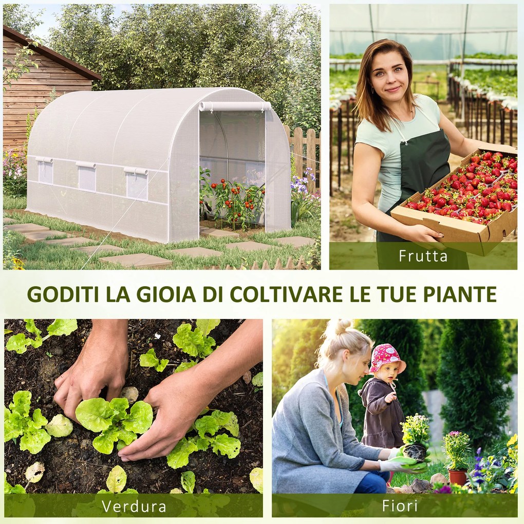 Outsunny Sera tunel, sera cu cadru din Otel Galvanizat, sera pentru plante, legume, fructe, Alb | Aosom Romania