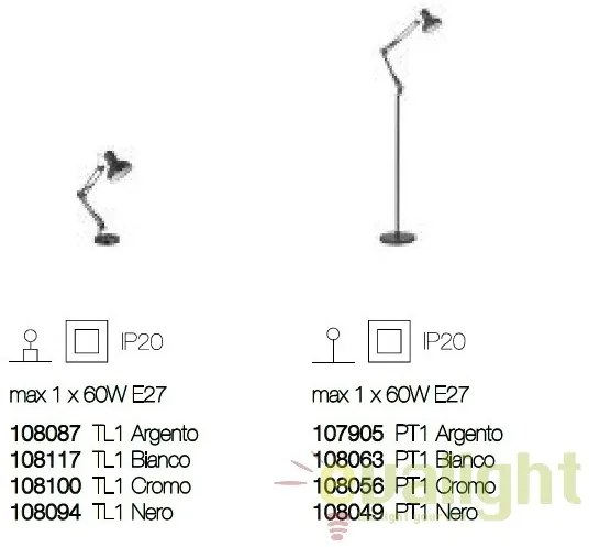 Lampa de masa, birou cu brat articulat KELLY TL1 NERO 108094
