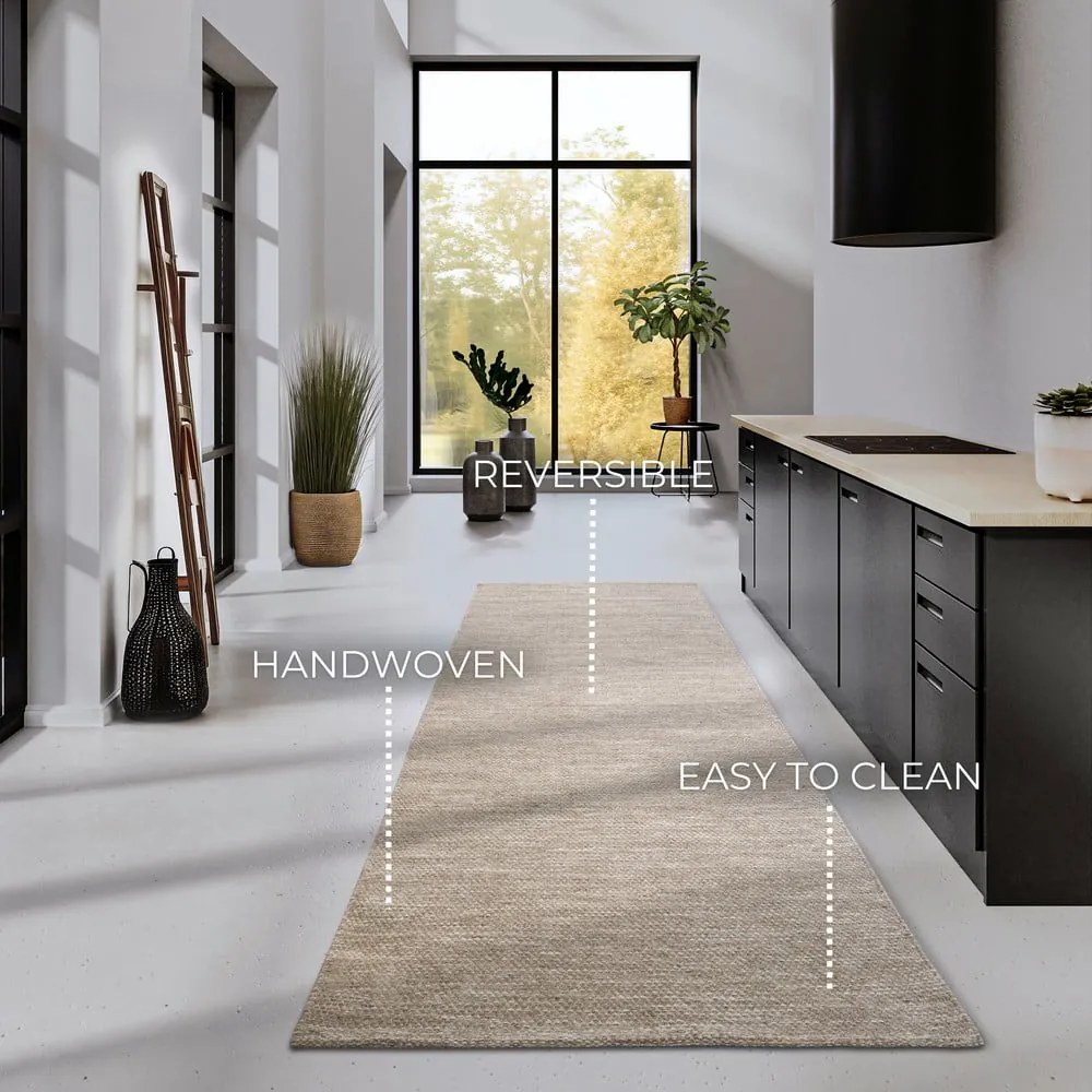 Covor tip traversă bej țesut manual din amestesc de lână 80x200 cm Pradesh Linen White – Elle Decoration