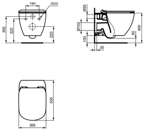 Vas wc suspendat Ideal Standard Tesi AquaBlade negru mat