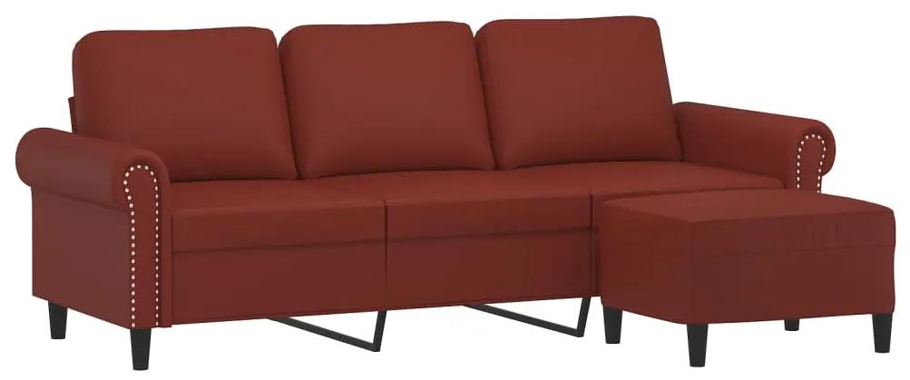 Canapea cu 3 locuri si taburet, rosu vin 180 cm piele ecologica Bordo, 212 x 77 x 80 cm
