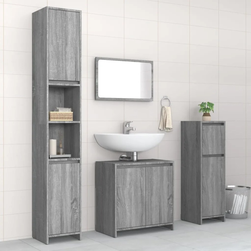 vidaXL Set mobilier de baie, 4 piese, gri sonoma, lemn prelucrat
