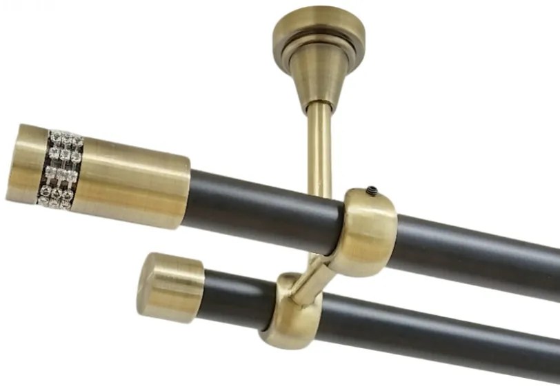 Galerie dubla xantos fara inele prindere tavan 19/19 mm negru aur antic (Alege marime: 320 cm)