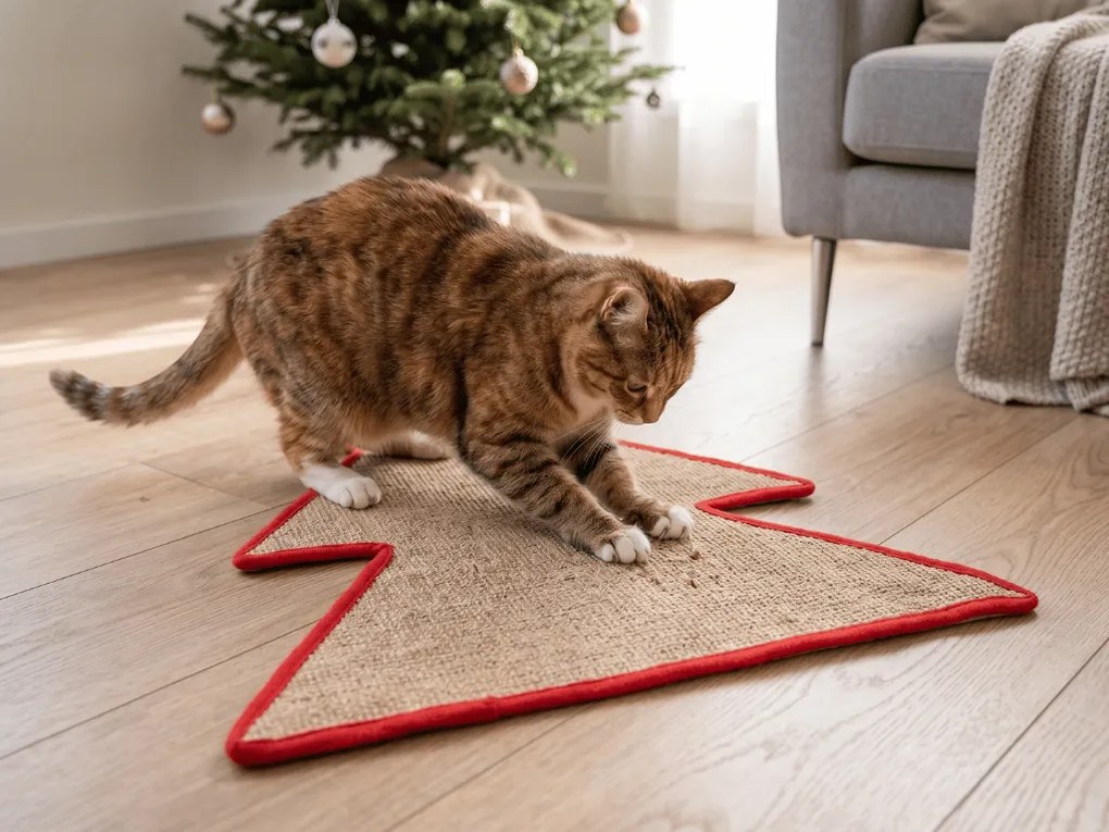 Covoras de zgariat pentru pisici FESTIVE PAWS de Craciun 60×50 cm