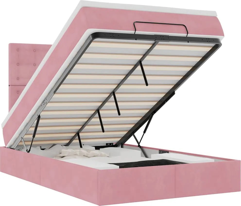 vidaXL Cadru de pat otoman cu saltea, catifea roz 120x200cm