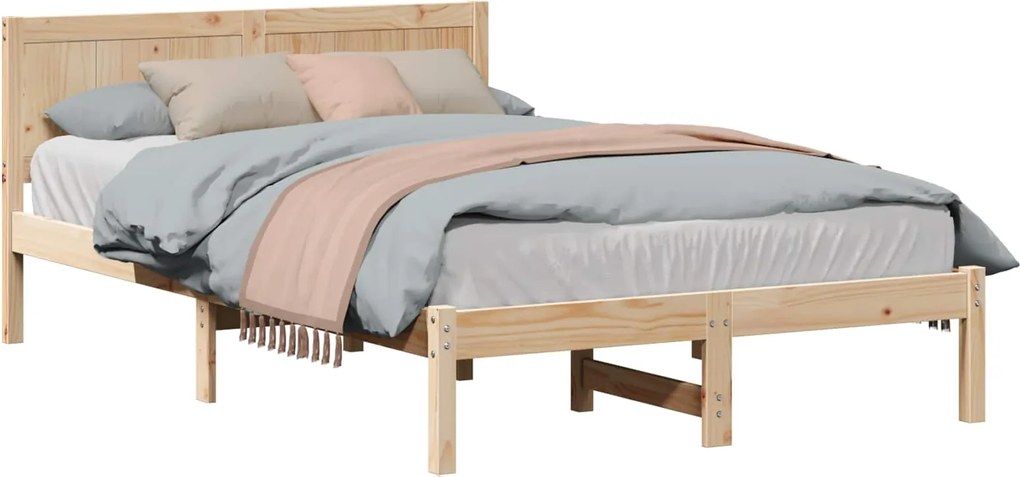vidaXL Cadru de pat Maro 135 x 190 cm Lemn masiv de pin