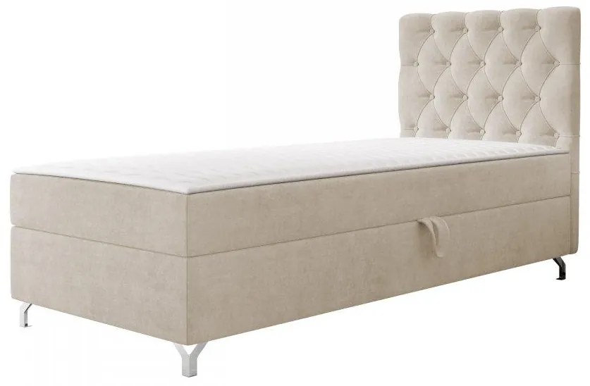 Pat de o persoană 80 cm Jenaks 1 (Bej) (cu somieră și saltea) (cu sp. depozitare) (D). 1103582