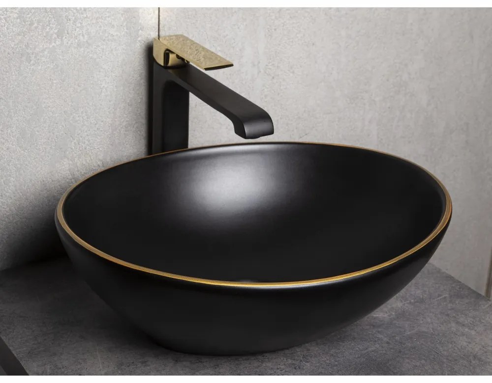 Lavoar ceramic cu design negru și auriu KR-707