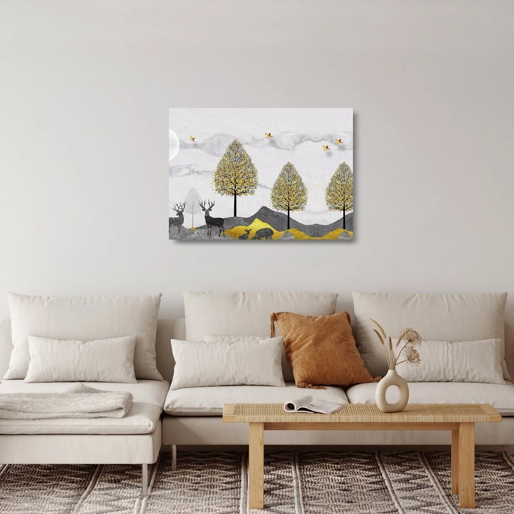 Tablou pe sticlă cu cerbi pictați (70x50 cm)