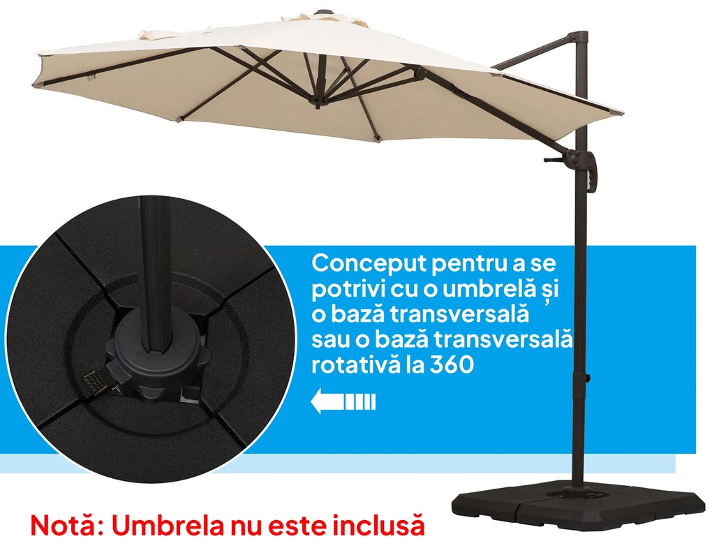 Outsunny Bază de Umbrelă cu Brat Modulară, Se Umple cu Apă/Nisip, pentru Umbrele cu Bază în Formă de Cruce, Negru, 100x100cm | Aosom Romania