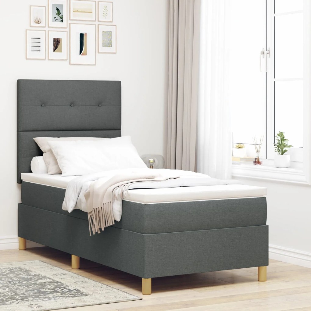 vidaXL Pat cu cutie de arcuri cu saltea gri închis 80x200 cm din țesătură