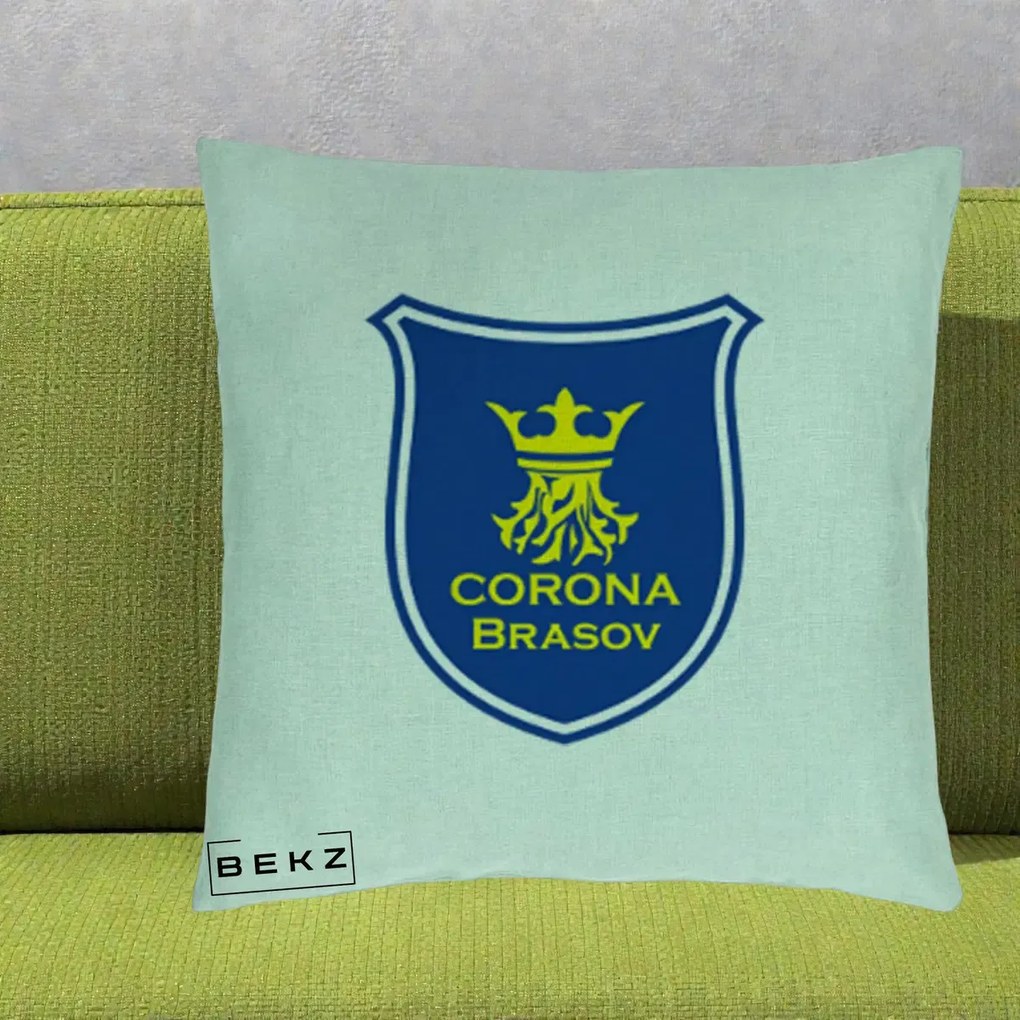 Perna Personalizata Corona Brasov Fotbal, 40x40 cm, Verde Menta, Husa Detasabila, Perna Inclusa, BEKZ®