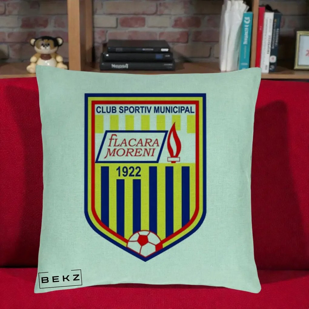 Perna Personalizata CSM Flacara Moreni 1922 Fotbal, 40x40 cm, Verde Menta, Husa Detasabila, Perna Inclusa, BEKZ®