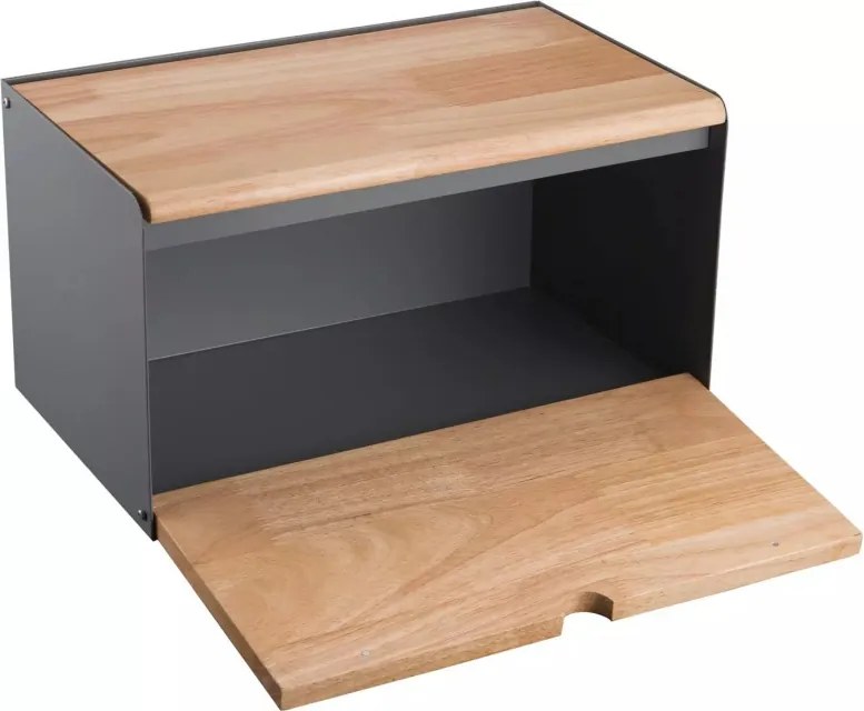 Cutie pentru pâine Klausberg KB 7395, 35,5 cm, metal de înaltă calitate, bambus, capac superior și frontal, negru