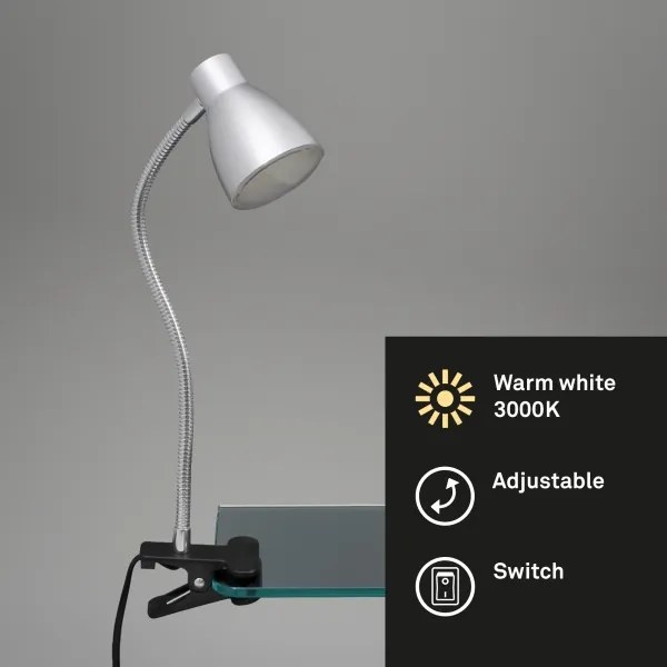 Lampă LED cu clemă GRIP LED/2,5W/230V argintiu Briloner 2615-014P
