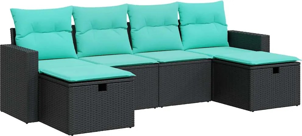vidaXL Set mobilier de grădină cu perne, 6 piese, negru, poliratan