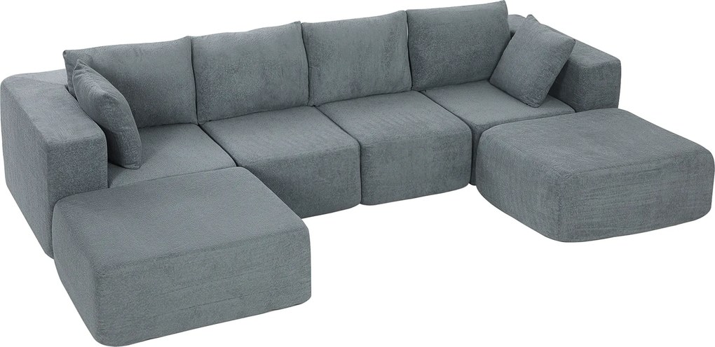 HOMCOM Canapea Modulară Secțională 294 cm, în Formă de U cu 2 Poufuri, Fără Asamblare, Gri Închis, pentru Sufragerie și Dormitor. | Aosom Romania
