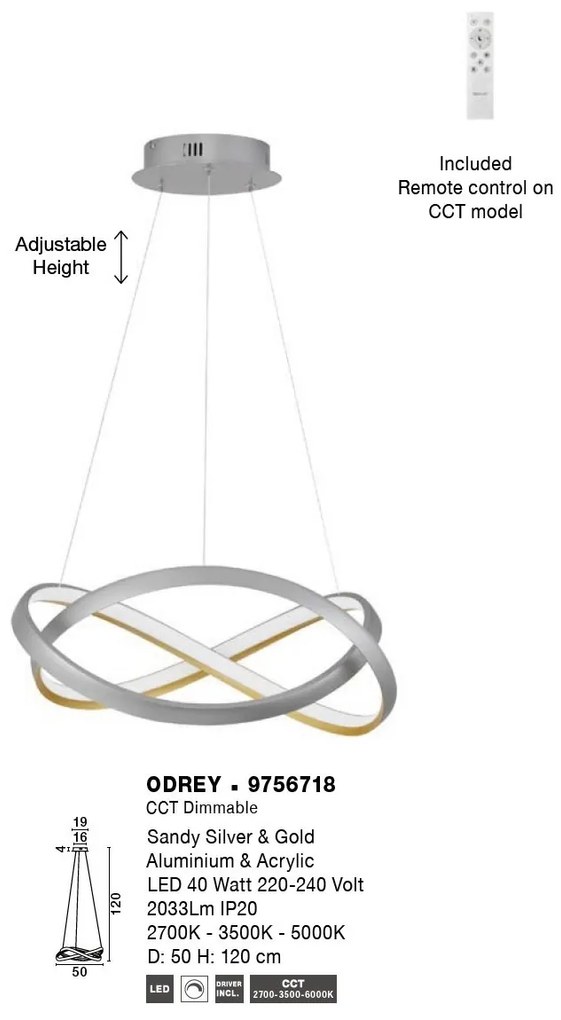 Lustra LED suspendata cu telecomanda ODREY argintie