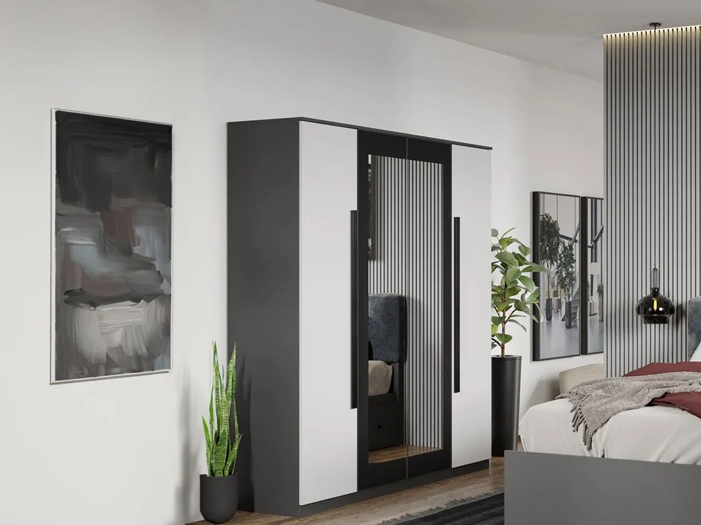 Set mobila dormitor 4 piese Alb/Gri antracit Oasis C04