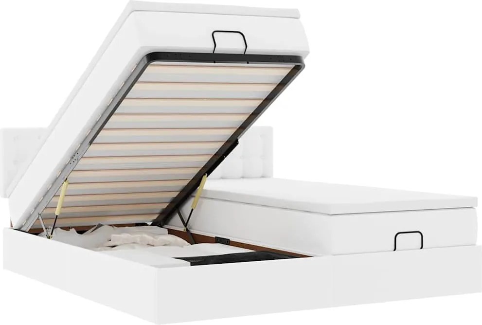 vidaXL Cadru de pat otoman cu saltele alb 180x200cm piele artificială