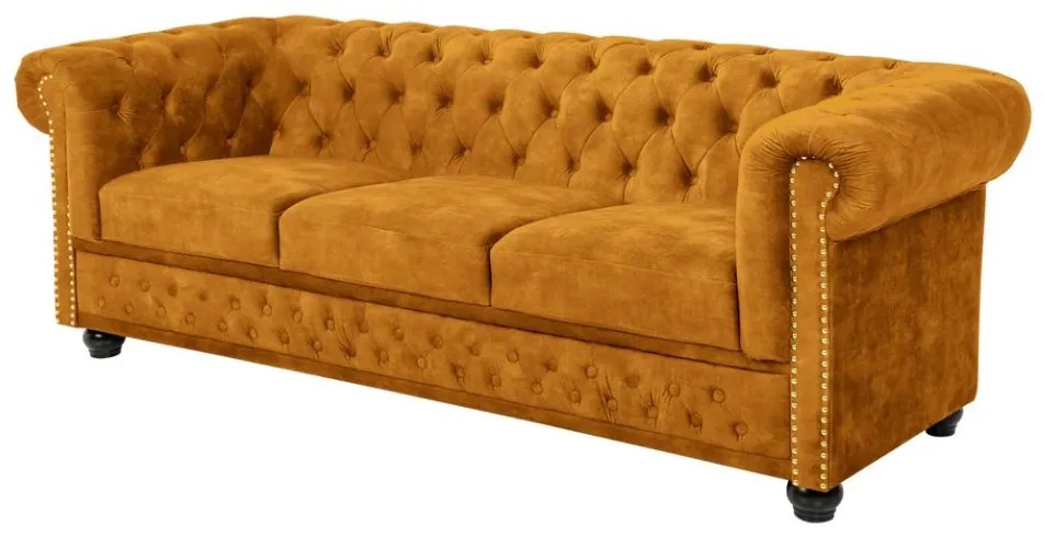 Canapea clasica stil englezesc Chesterfield 3 locuri, galben mustar