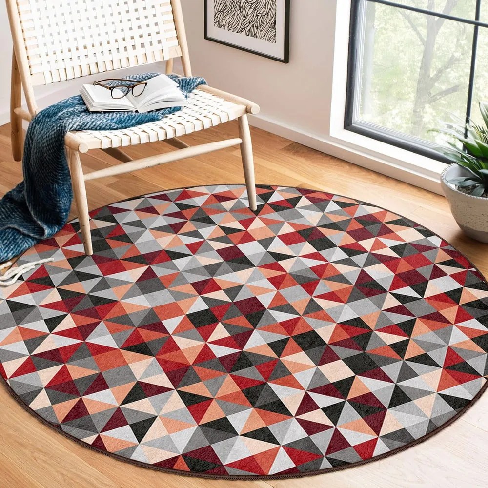 Covor roșu/gri lavabil rotund ø 120 cm Ignite – Mila Home
