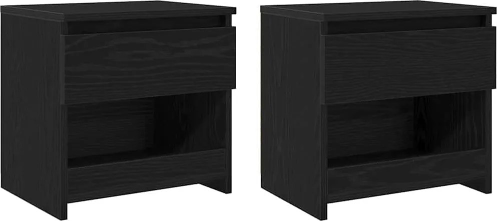 vidaXL Dulap de noapte cu sertar 2 pcs Stejar Negru 40 x 30 x 39 cm