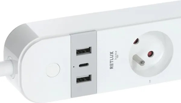 Prelungitor inteligent cu întrerupător Retlux 4Z + 2xUSB-A+1xUSB-C 1,5m Wi-Fi Tuya alb