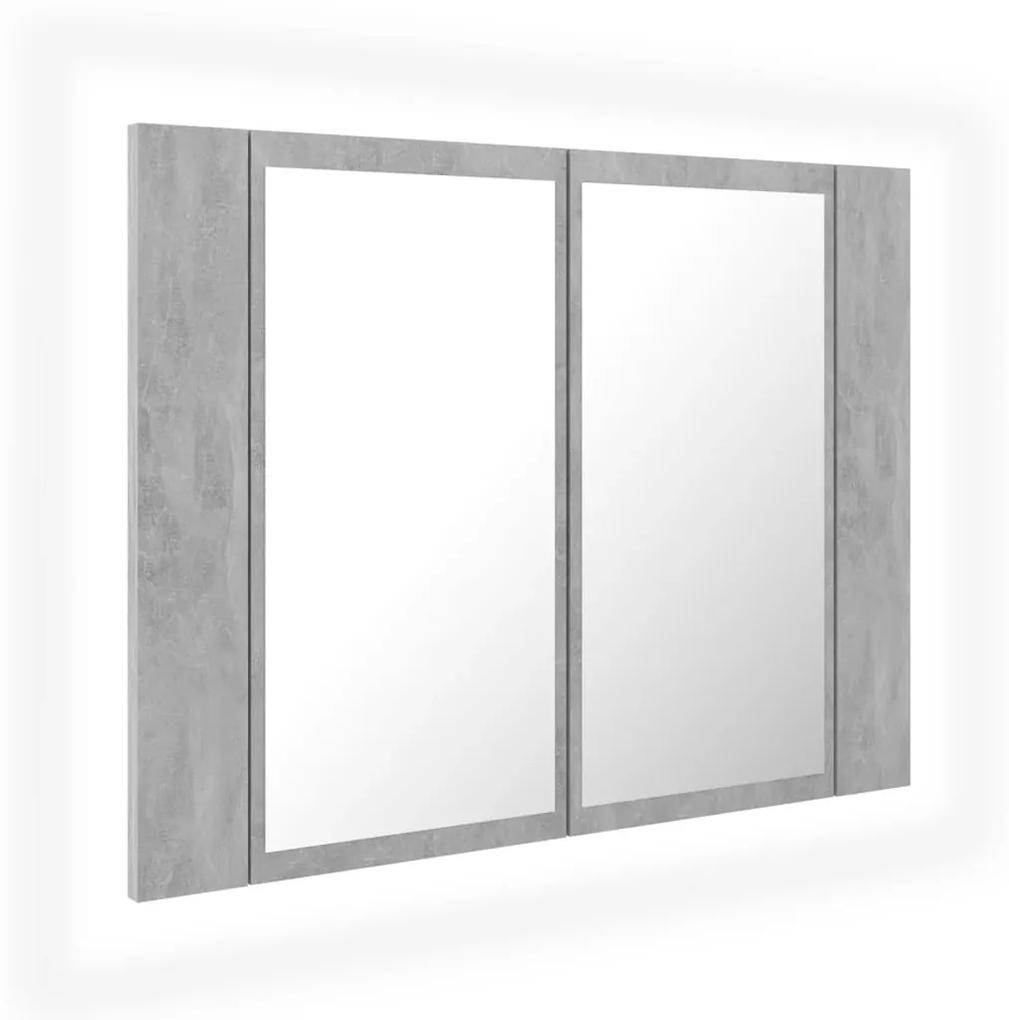 804960 vidaXL Dulap de baie cu oglindă și LED, gri beton, 60x12x45 cm