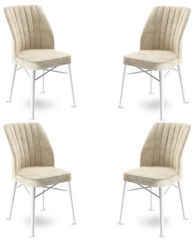 Set 4 scaune haaus Flex, Crem/Alb, textil, picioare metalice