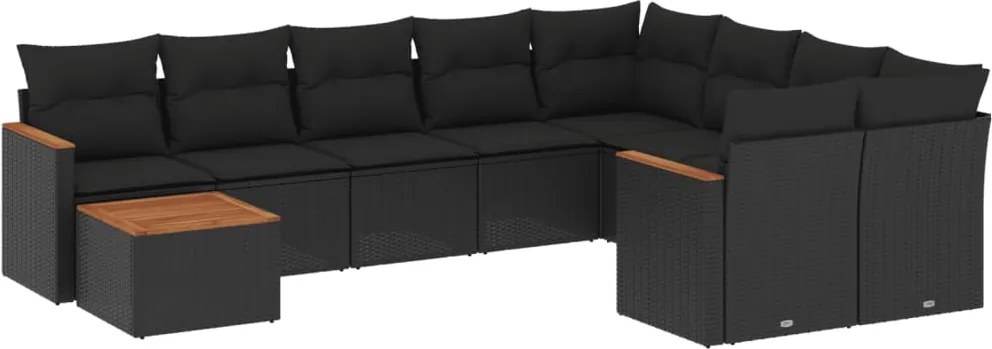 vidaXL Set canapele de grădină cu perne, 10 piese, negru, poliratan