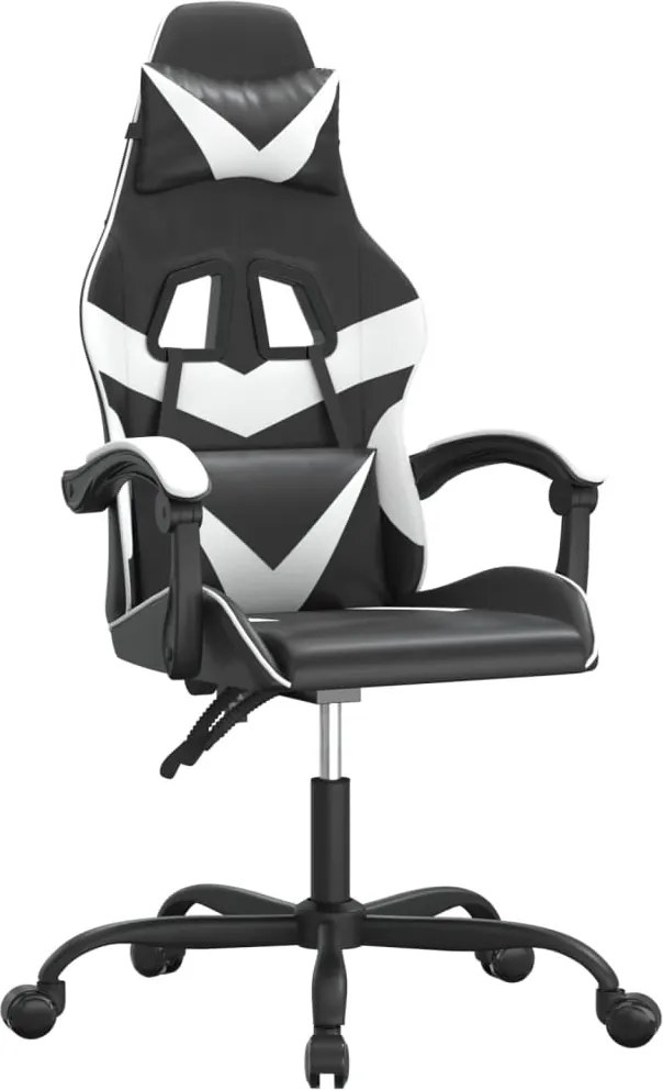 vidaXL Scaun de gaming pivotant, negru și alb, piele ecologică