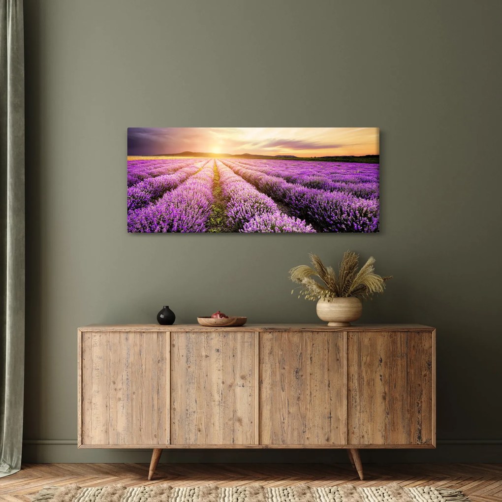 Tablou - Răsărit de soare în câmp de lavandă (120x50 cm)
