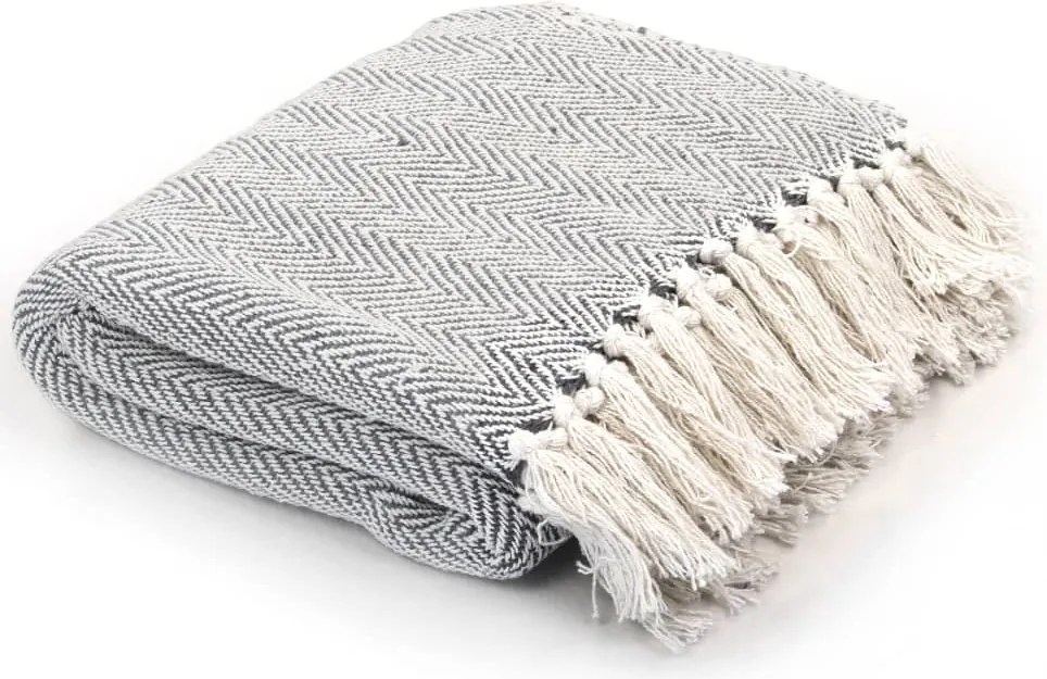 vidaXL Pătură decorativă model spic, bumbac, 220 x 250 cm, gri