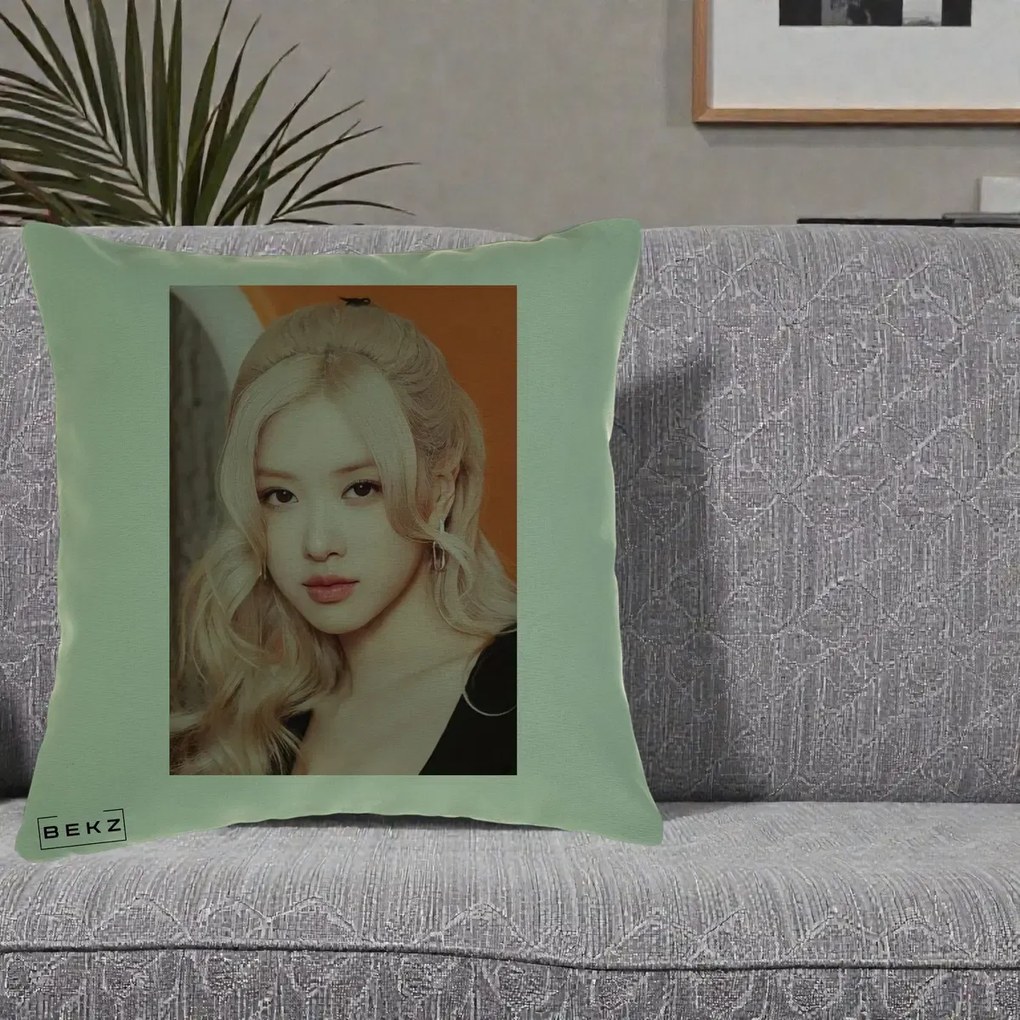 Perna Personalizata K-pop BLACKPINK cu Funda Rosie, 40x40 cm, Verde, Husa Detasabila, Perna Inclusa, BEKZ®