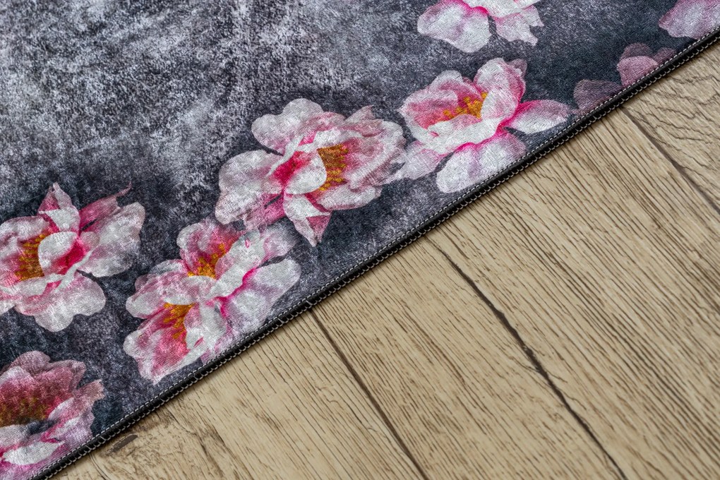 ANDRE 28170 covor lavabil Flori anti-alunecare - gri / roz