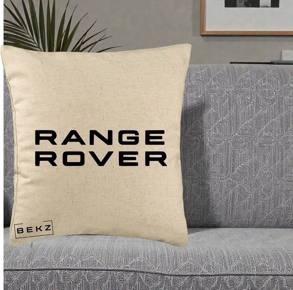 Perna Personalizata cu emblema Range Rover, 40x40 cm, Bej, Husa Detasabila, Perna Inclusa, BEKZ®