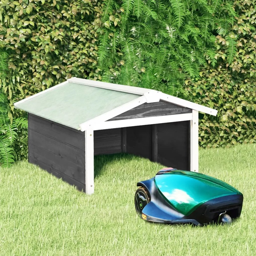 vidaXL Garaj mașină de tuns iarba robot, gri&amp;alb, 72x87x50cm lemn brad