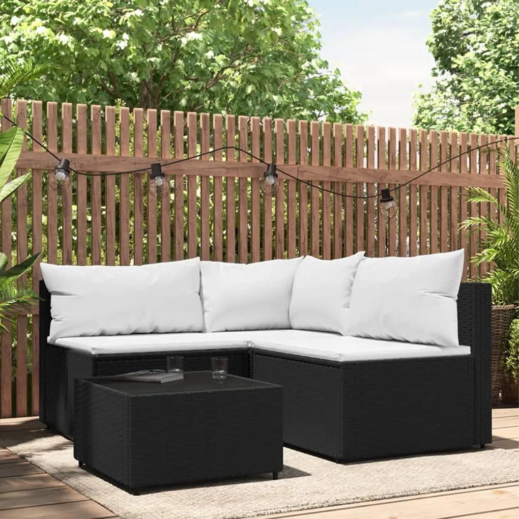 319733 vidaXL Set mobilier relaxare grădină 4 piese cu perne poliratan negru