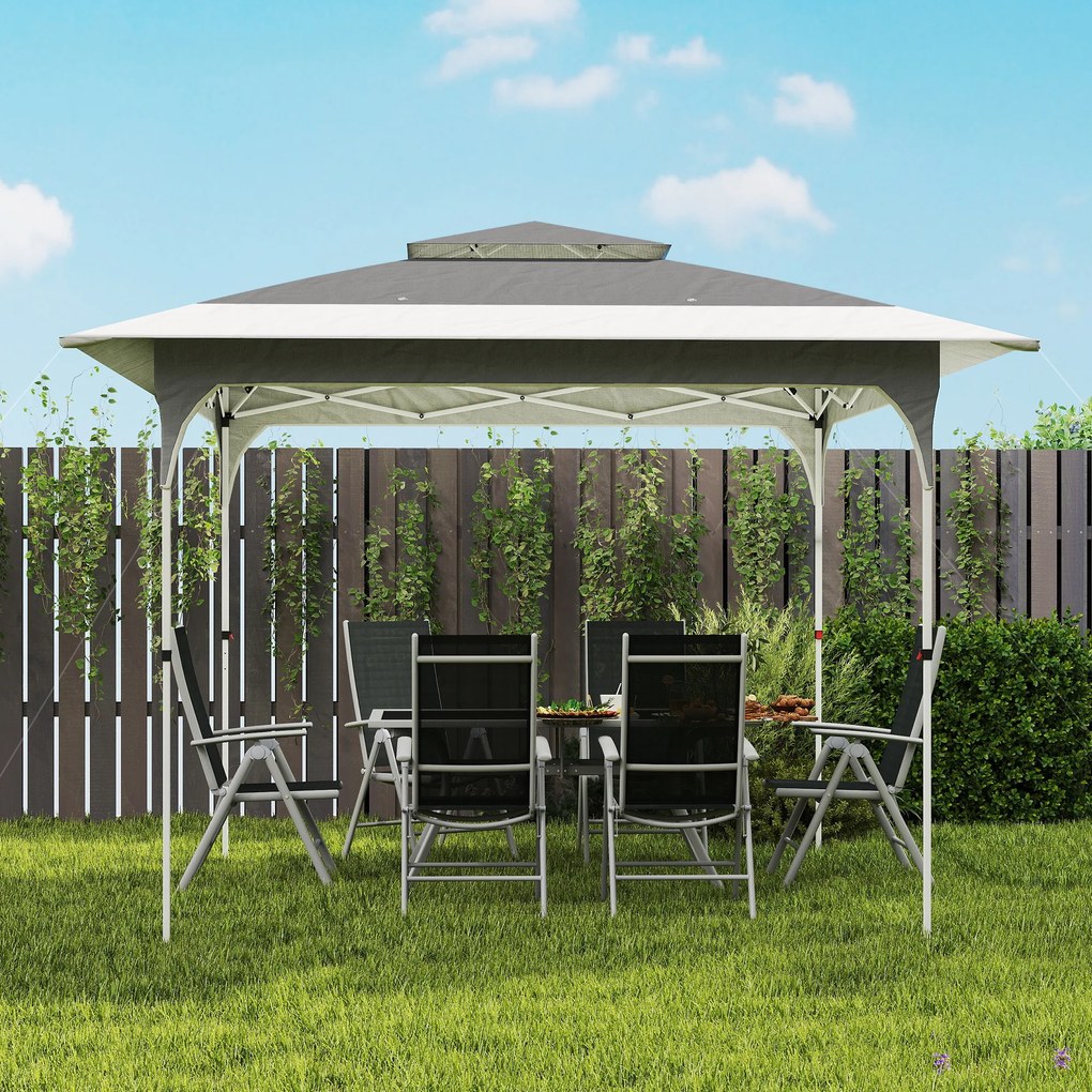 Outsunny Pavilion Pliabil 3.5x3.5 m Pop Up, Montare Ușoară cu Buton Central, Pavilion de Grădină Reglabil pe Înălțime cu Acoperiș Dublu, Geantă de Transport, UV50+, pentru Exterior, Gri Închis | Aosom Romania