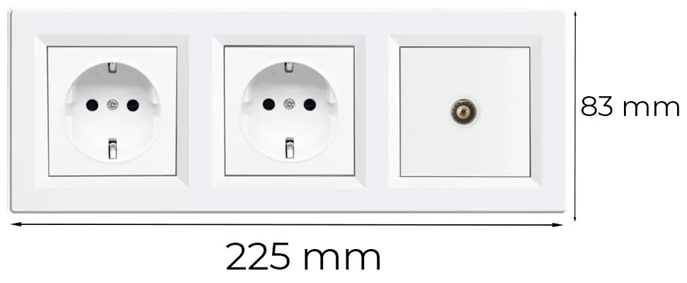 Priză Nova III cu două prize împământate cu priză TV și cadru alb