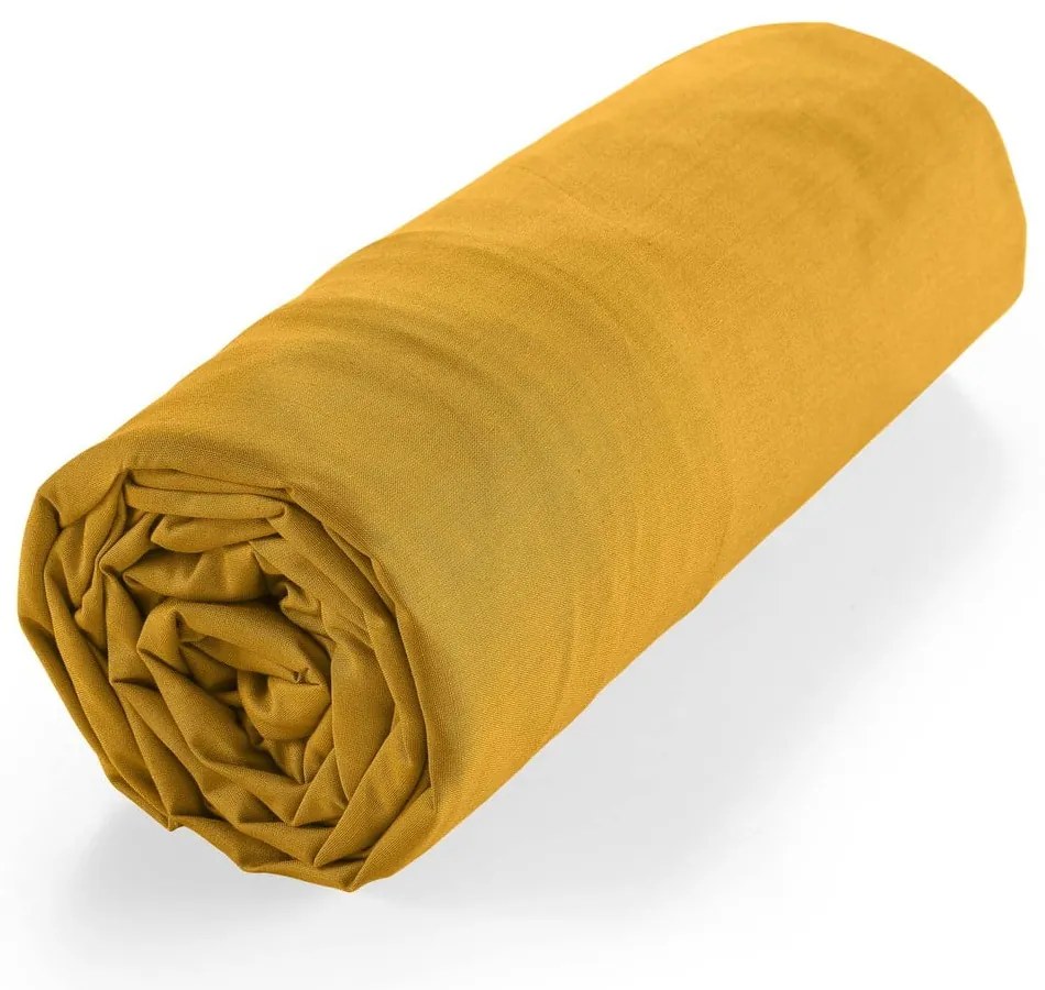 Cearceaf galben din bumbac organic cu elastic 160x200 cm Biolina – douceur d'intérieur