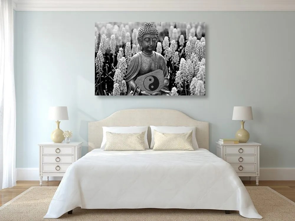 Tablou yin și yang Budha în design alb-negru