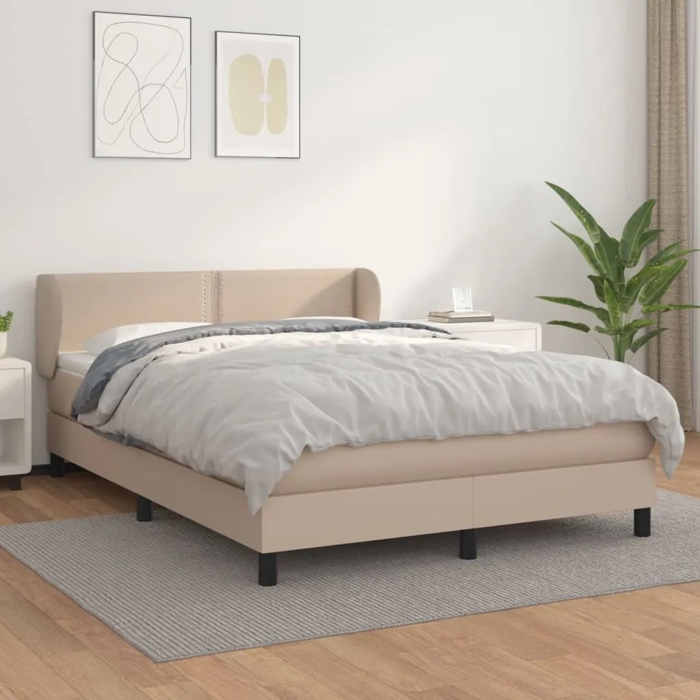 3127258 vidaXL Pat box spring cu saltea, cappuccino, 140x200cm piele ecologică