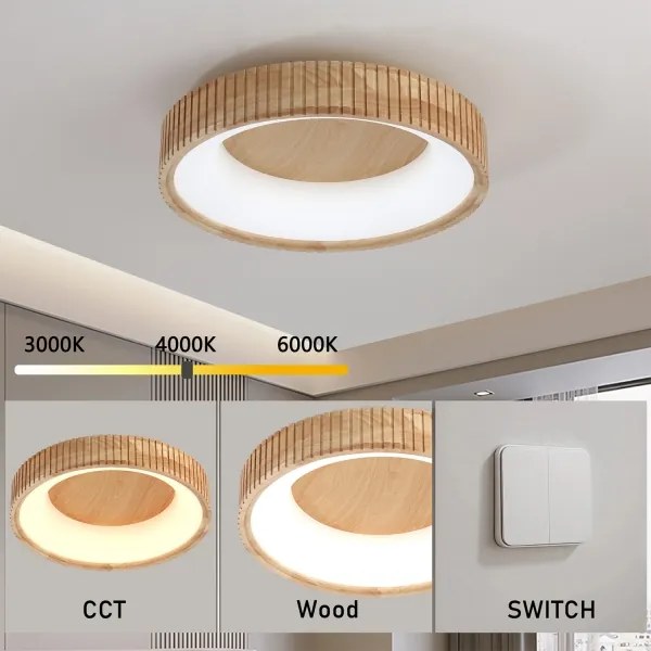 Brilagi - Plafonieră LED FALCON WOOD MODERN, 30W, 230V, Ø45 cm, corp din lemn